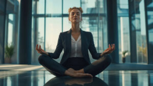 Woman meditating in an office